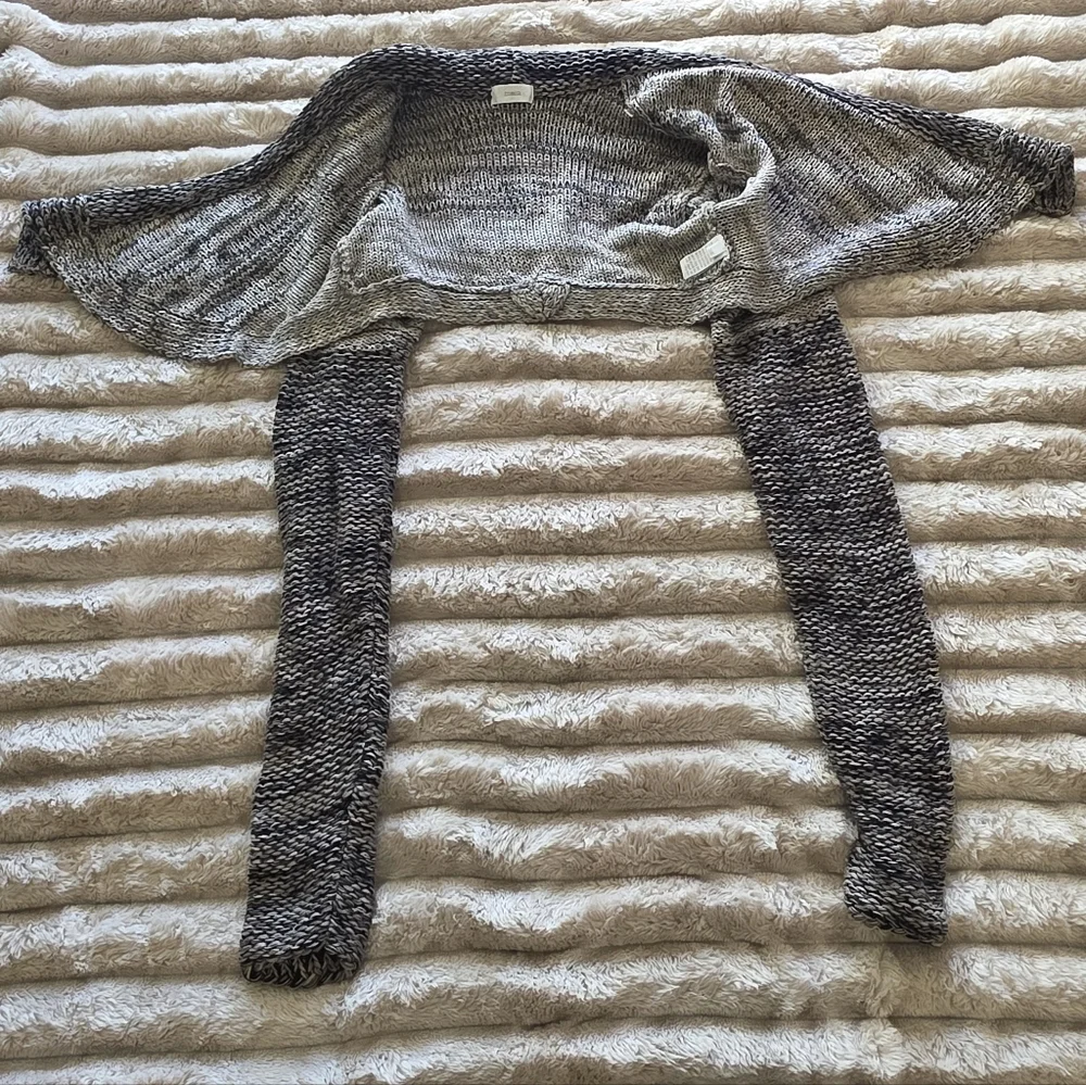 Made In italy Cozy Marled Gray Cropped Shawl-Collar Women’s Sweater- 100% Cotton - Picture 2 of 6